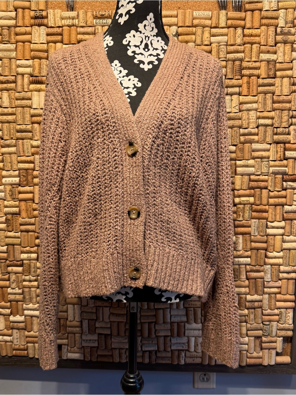Elizabeth and James Chunky Knit Cardigan - Taupe Pink